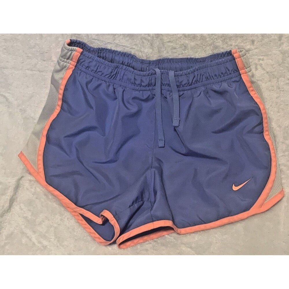 Nike Tempo Shorts Youth Medium Blue Pink Girls Dri Fit Drawstring Waist